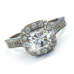 White Gold Cushion Cut Diamond Cluster