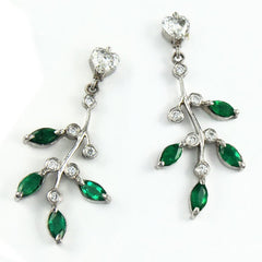 Platinum Emerald & Diamond Leaf Earrings