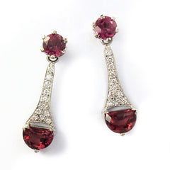 Rhodolite Garnet & Pave' Set Diamond Drop Earrings