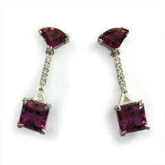 Rhodolite Garnet & Claw Set Diamond Drop Earrings