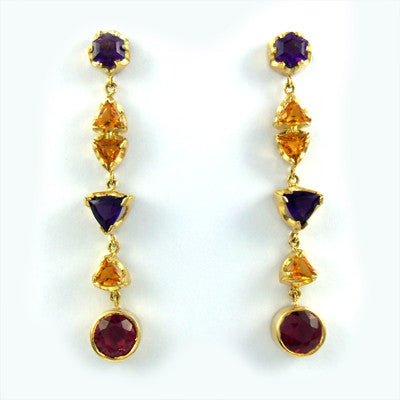 Amythest Citrine & Rhodolite Garnet Drop Earrings